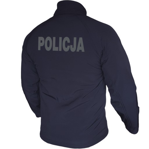 Granatowa Kurtka Softshell Policja Nadruk Odblask Flex