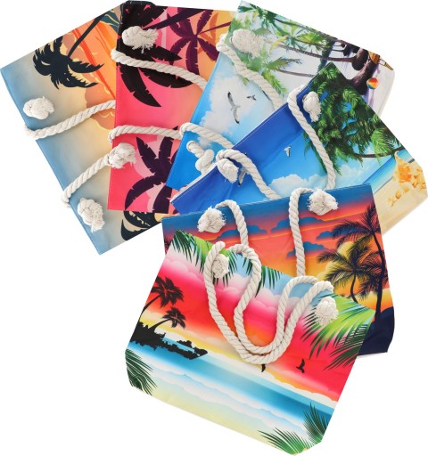 TORBA PLAŻOWA Z UCHWYTEM ZAPINANA ZAMEK SHOPPER TOREBKA NA PLAŻĘ PIKNIK MIX