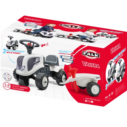 FALK RIDE ON PUSH TRACTOR С ПРИЦЕПОМ BABY VALTRA WHITE С 12 МЕСЯЦЕВ