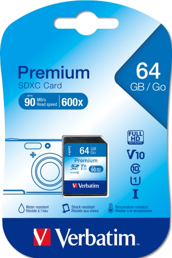 Karta pamięci SDXC Verbatim Premium U1 64GB (90 MB/s) Class 10 UHS-1 V10