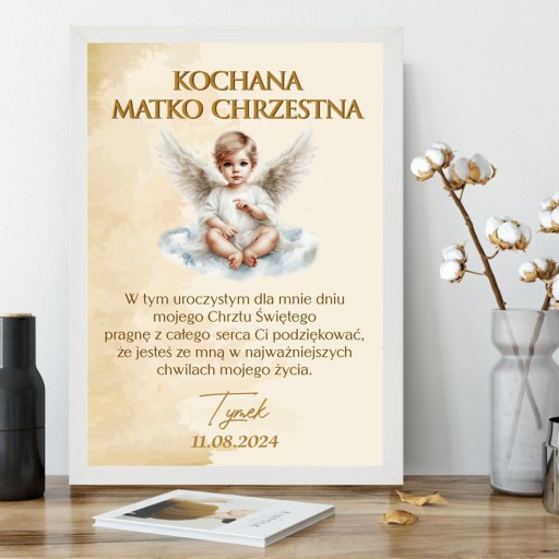 CHRZEST ŚWIĘTY PODZIEKOWANIE DLA MATKI CHRZESTNEJ OJCA CHRZESTNEGO RAMKA A4