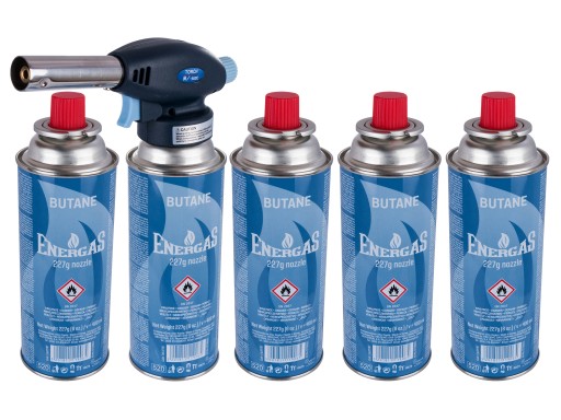 ГАЗОВАЯ ГОРЕЛКА ПАЯЛЬЦ С ЗАЖИГАНИЕМ + 5xGAS 227G