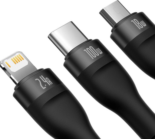USB-кабель Baseus USBA USBC + microUSB + Lightning 1,2 м Черный