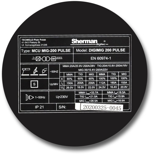 Комплект SHERMAN DIGIMIG 200 PULSE TIG MMA 230V