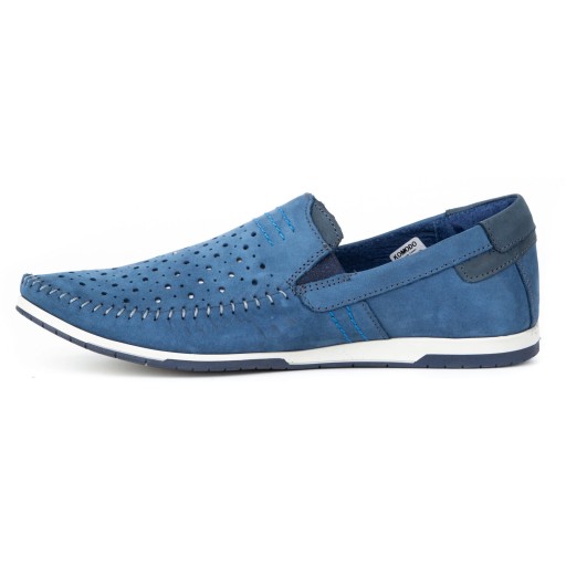 Buty męskie skórzane mokasyny wsuwane na lato ażurowe 876L niebieskie 43