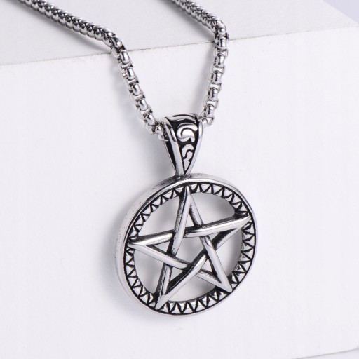 NASZYJNIK Srebrny Stal Łańcuszek PENTAGRAM 311