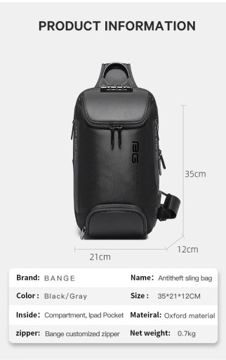 Городской рюкзак BANGE на одно плечо TSA USB
