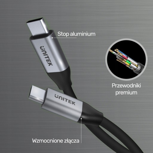 UNITEK KABEL USB C 10 Gbps 4K 60 Hz 20V 5A