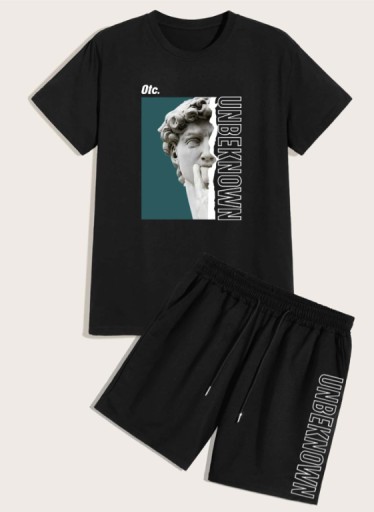 SHEIN KOMPLET T-SHIRT I SPODENKI Z NADRUKIEM S ŁFB