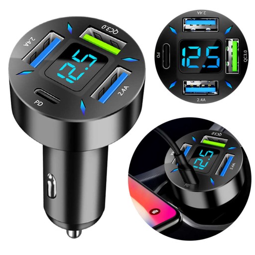 ŁADOWARKA SAMOCHODOWA DO AUTA 3x USB QC USB-C 66W MOCNA SZYBKIE ŁADOWANIE