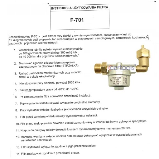 FILTR FAZY CIEKŁEJ DO WÓZKA WIDŁOWEGO F-701-W1