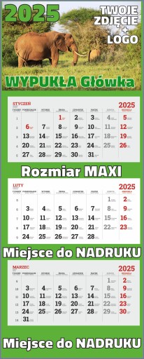 Календарь MAXI TRIPLE 2025 с ПРИНТОМ ВЫПУКЛОЙ головкой и логотипом - 10 шт.