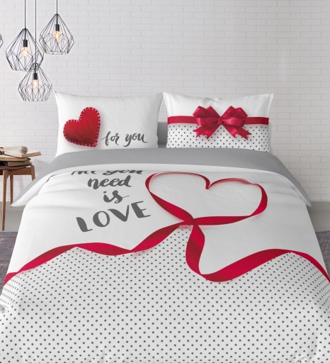 POŚCIEL dwustronna LOVE serce 200x220 + 2POSZEWKI