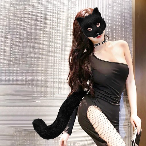 Набор Therian Mask and Tails для девочек Маска кошки для рождественской сцены черного цвета