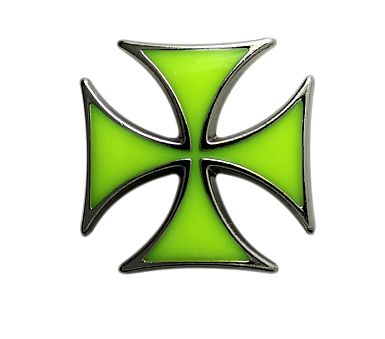 Krzyż maltański zielony fluo odznaka na śrubki przypinka