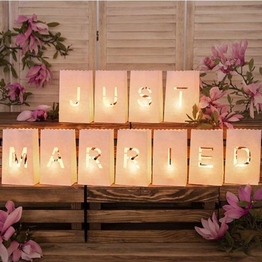 Lampion torebki na świece JUST MARRIED litery x11