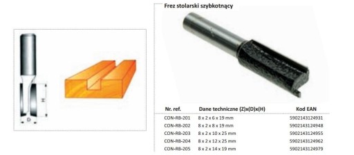 Frez do drewna prosty 6x20x8mm CON-ARB-2201