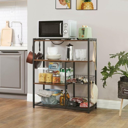Baker's Rack, Kitchen Island с 2 металлическими корзинами, полками и крючками,