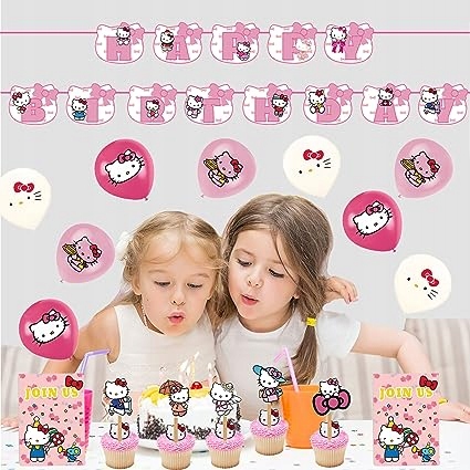 Набор украшений Hello Kitty для дня рождения - 43 детали, воздушные шары, баннеры, топперы