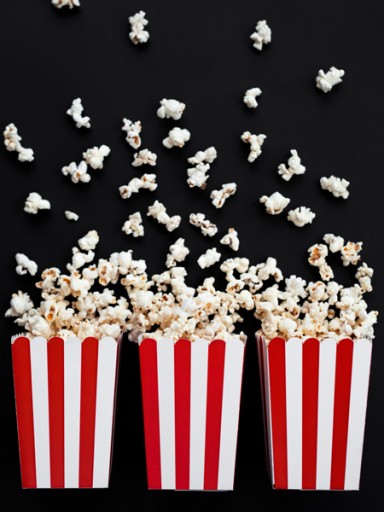 PUDEŁKA NA POPCORN czerwone paski przekąski 6 szt