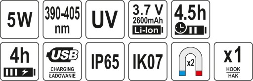 ЛАМПА ДЛЯ МАСТЕРСКИХ УФ 5Вт, IP65, IK07, 3.7В 2600МАЧ