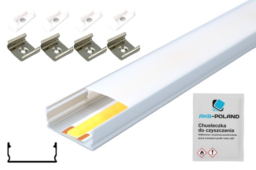 PROFIL Aluminiowy LED Do Taśmy 2M Klosz Uchwyty ZaślepkI Chusteczka ZESTAW