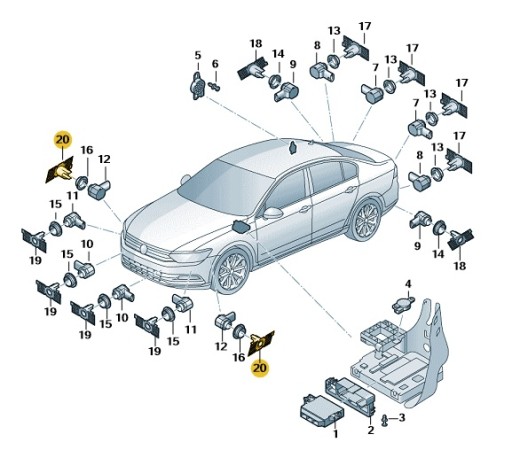 КРОНШТЕЙНЫ ДАТЧИКОВ ПАРКОВКИ VW PASSAT B8 2 ШТ. 3G0998494A ОРИГИНАЛ