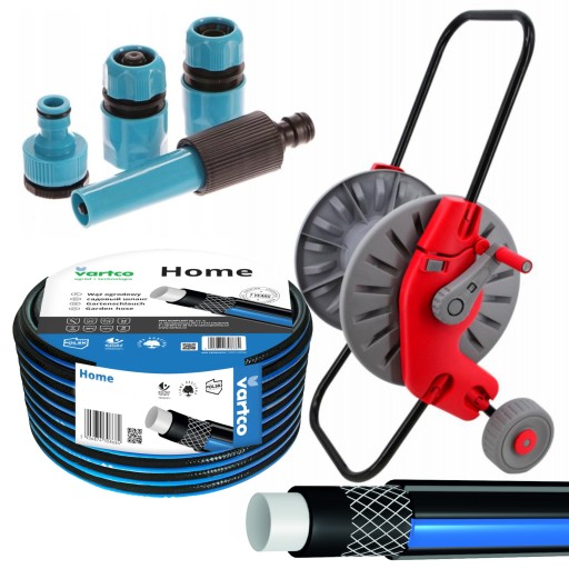 WÓZEK + WĄŻ OGRODOWY 4-WARSTWOWY 3/4'' 50M + ZESTAW KOŃCÓWEK PRODUKT POLSKI