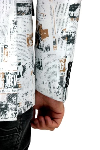 GIOVANNI PERA Marynarka męska D620 gazeta, biała, elegancka 54 L/XL