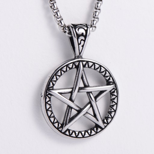 NASZYJNIK Srebrny Stal Łańcuszek PENTAGRAM 311
