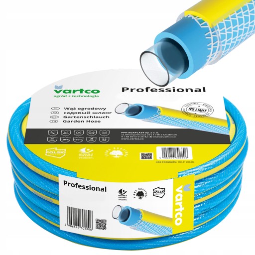 ШЛАНГ САДОВЫЙ 4-СЛОЙНЫЙ VARTCO PROFESSIONAL 25BAR 1/2'' 30М ПОЛИРОЛЬ