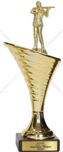 Piękny złoty puchar z figurką Strzelectwo 23 cm + GRAWER GRATIS