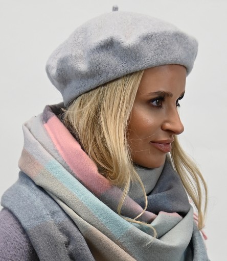 Damski Beret Klasyczny Wełna Jasny Szary
