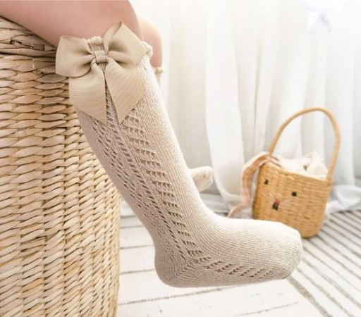 Носки на колено с бантиками Mesh Cream 104-110-116-128-134-140