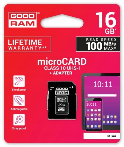 Карта памяти GoodRam M1AA-0160R12 (16ГБ; Класс 10, Класс U1; Адаптер,