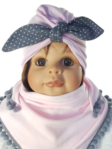 KOMPLET CZAPKA TURBAN PIN UP + CHUSTKA 3-12M-C MIX
