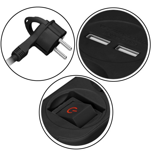 УДЛИНИТЕЛЬ 1,5 м / 5 РАЗЪЕМОВ + 2x USB + ВЫКЛ.