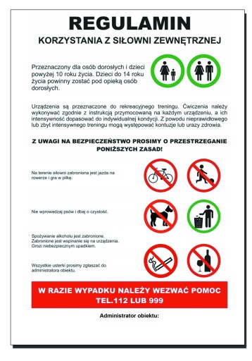 ПРАВИЛА пользования уличным тренажерным залом табличка 42х30.