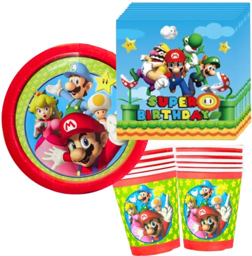 SUPER MARIO BROS КРУЖКИ ТАРЕЛКИ САЛФЕТКИ Скатерть Luigi набор 41 шт. на день рождения