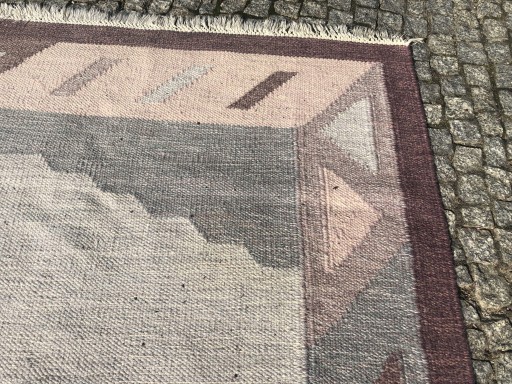 RĘCZNY DYWAN KILIM ART DECO Z WEŁNY 205x140 cm