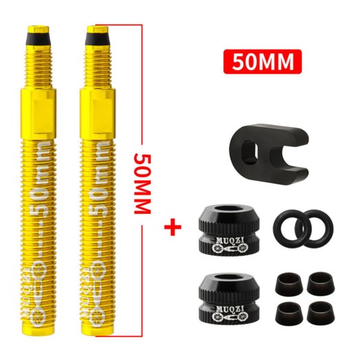 Valve, Designed for Tubeless Tires, Aluminum Stem Nut, Valve 2Pcs 50mm Gold