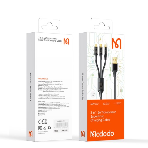 Кабель USB-C-Lightning-Micro MCDODO 1,2 м