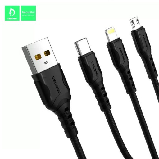 Кабель Denmen USB-C Lightning MicroUSB 3-в-1