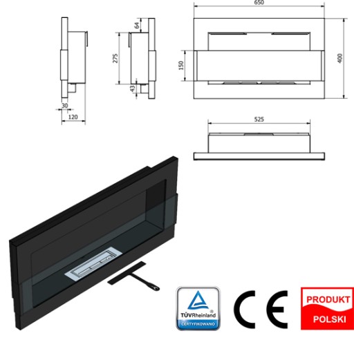 FIREPLACE 65x40 коричневый со стеклом SAFE FIREPLACE