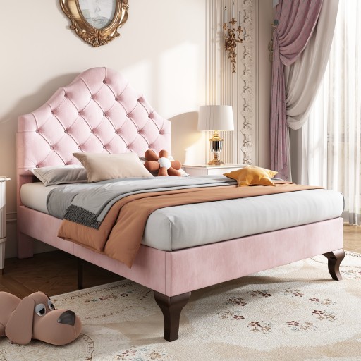 Кровать 90*200 бархат с регулировкой высоты, розовый