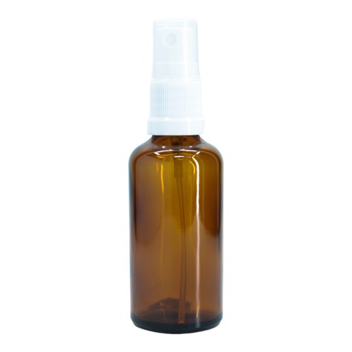 Butelka szklana 50 ml brązowa z atomizerem białym