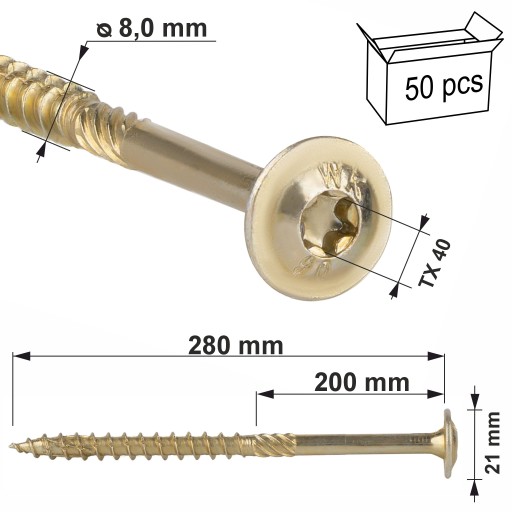 Саморезы столярные 8х280 мм 50 шт. Диск TORX Klimas WKCP.