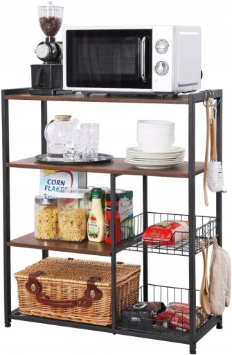 Baker's Rack, Kitchen Island с 2 металлическими корзинами, полками и крючками,