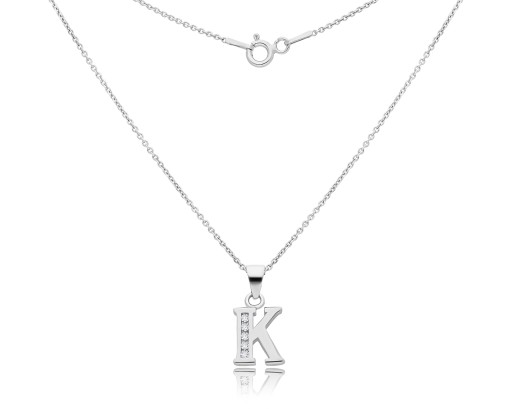 Серебряная цепочка с буквой К, фианиты, колье женское (925).