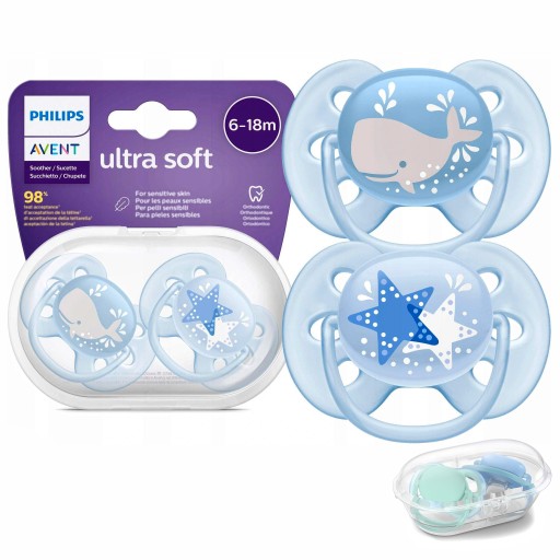 AVENT 2 пустышки BREATHABLE 6M+ ULTRA AIR SILICONE 6-18M + ЧЕХОЛ